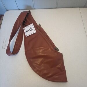 Sash Brown Faux Leather Crossbody Bag Reversible Travel Sling Pockets Adjustable